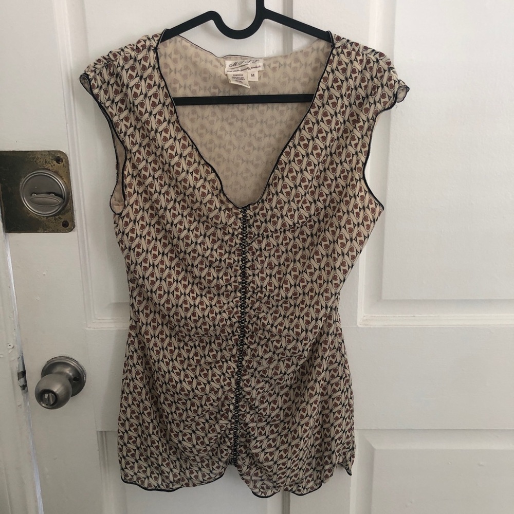 Vintage M.S.S.P. Max Studio Top Blouse Lined Medium Abstract Geometric Print